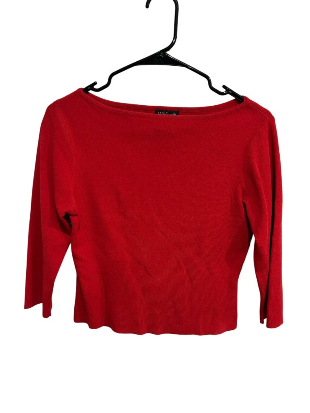 Willi Smith Red 3/4 Sleeve Boat Neck Knit Top Size Medium Rayon Modern Chic